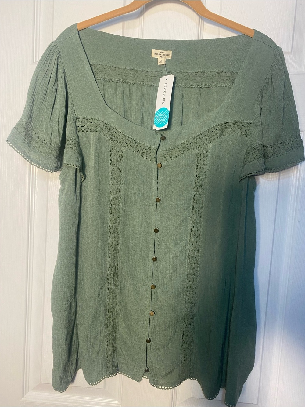 Stitchfix Mason‎ and Belle Elegant Green Button-Down Women's Top L